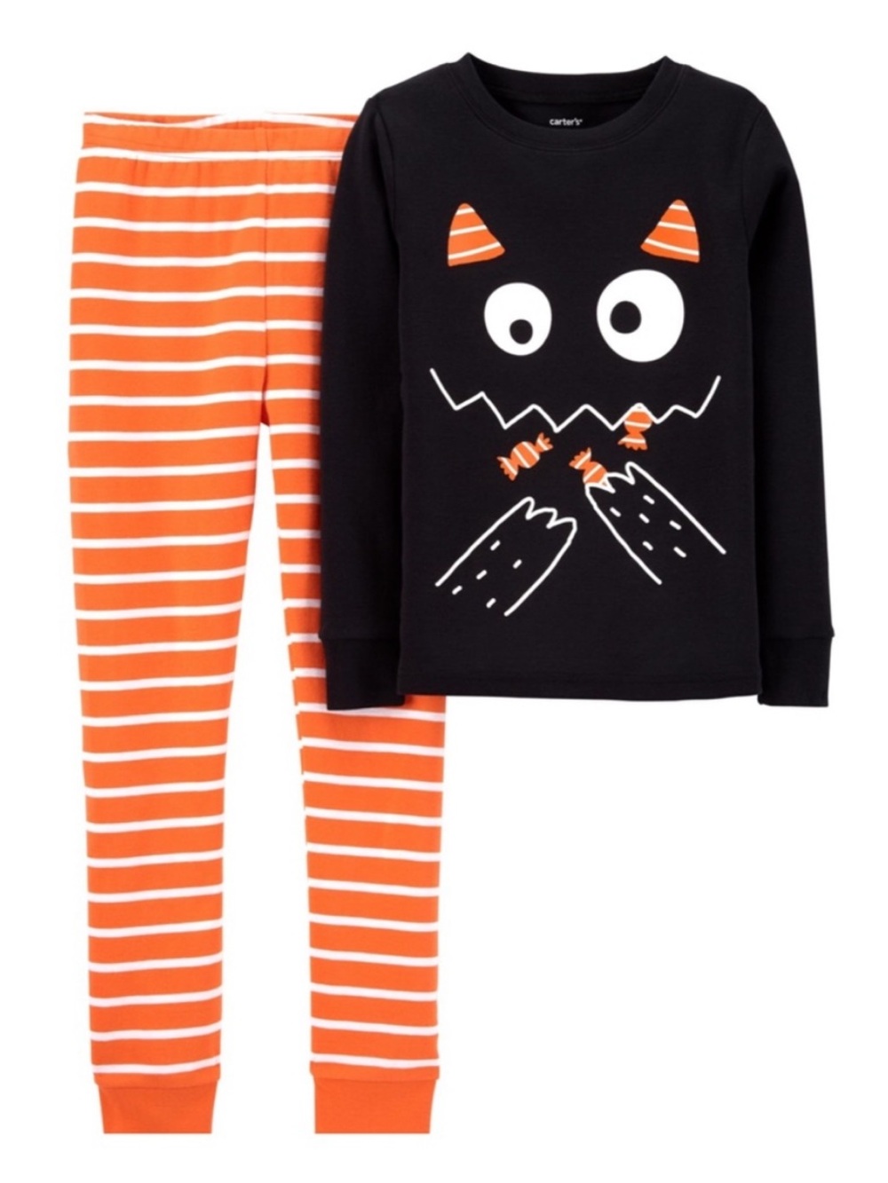 Carter’s Kids Halloween Cat or Candy Monster Shirt and Striped Pants Pajamas